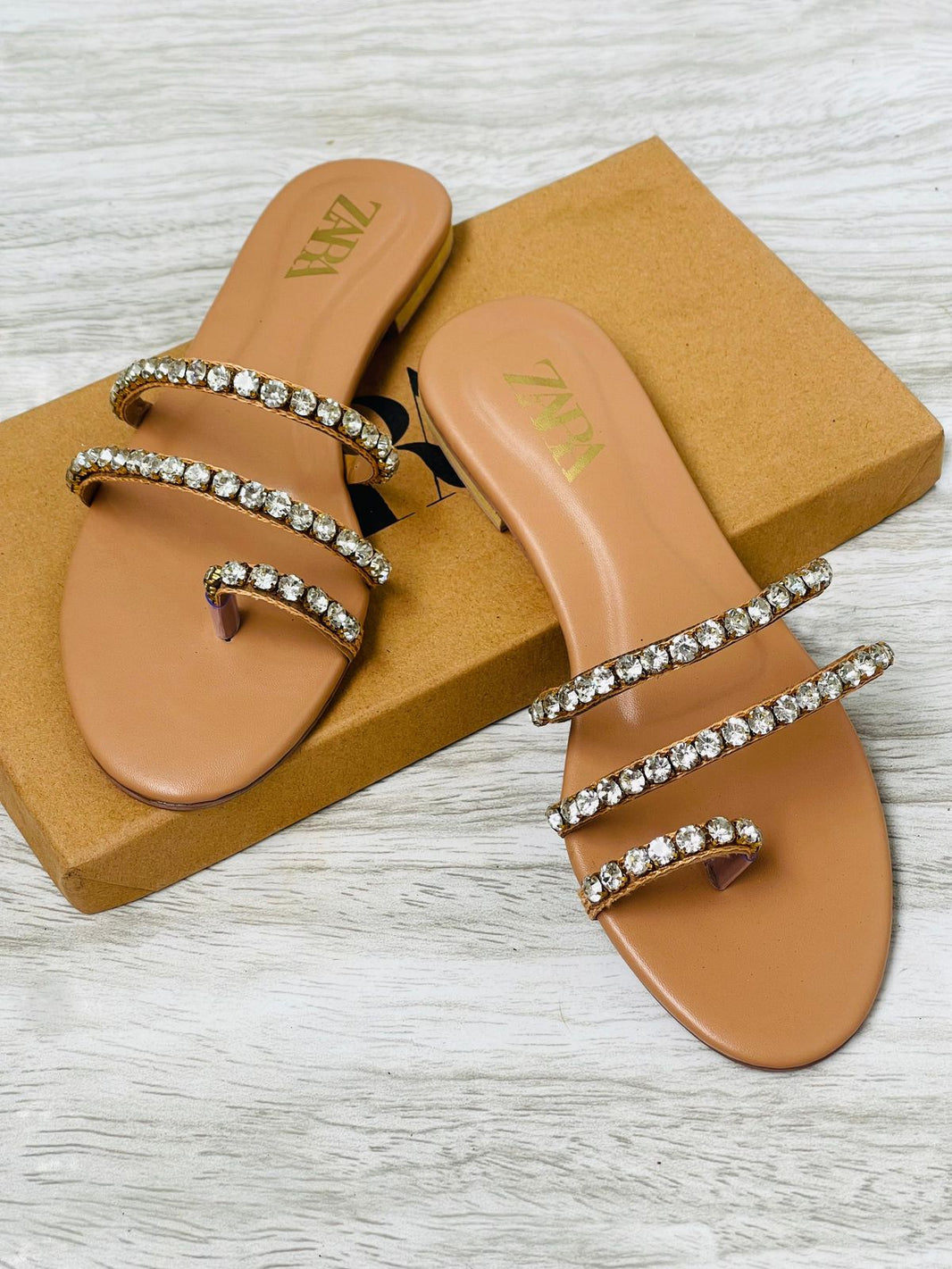 Zara Toe Stone Embroided Sandals