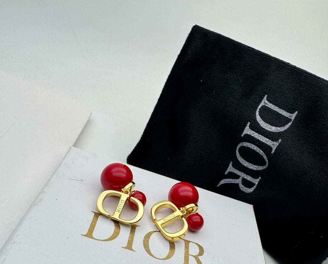 Dior Cd Red Pearl Earrings