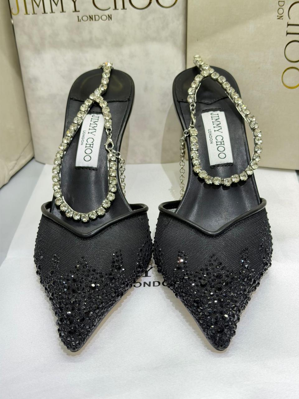 Jimmy Choo Saeda 100 Crystal Mesh Heels