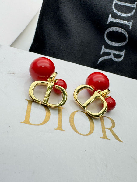 Dior Cd Red Pearl Earrings