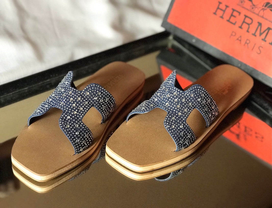 Hermes Denim Studded Sandals