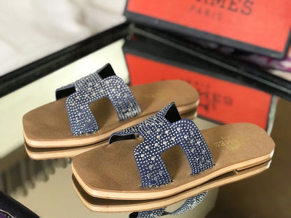 Hermes Denim Studded Sandals