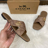 Coach Leather Cross Sandals