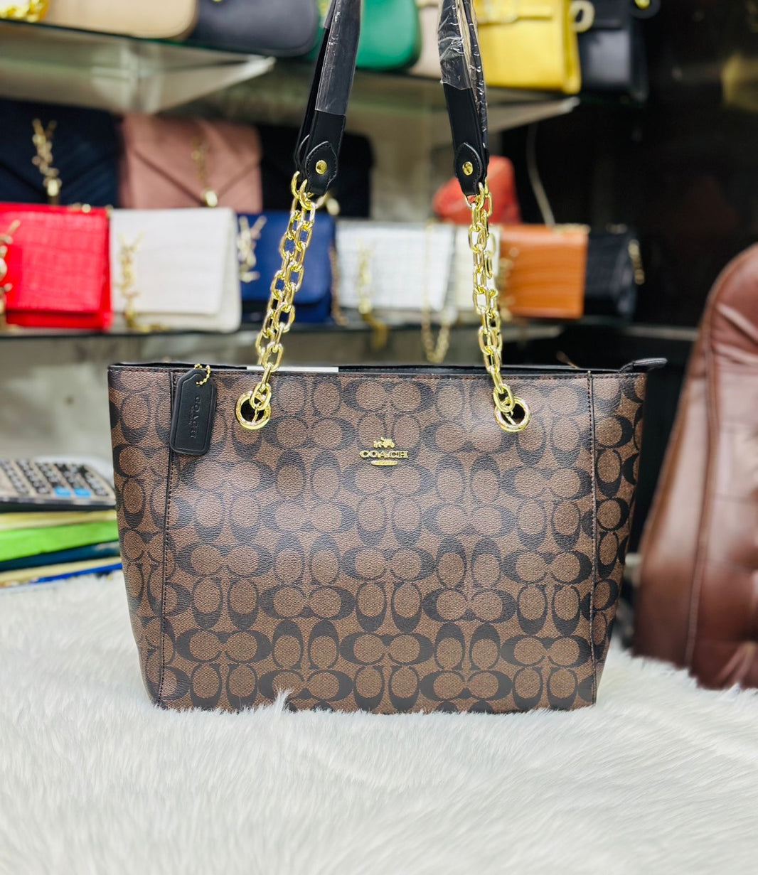 Coach Leather Chain Tote