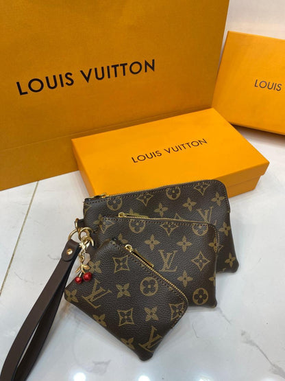 Louis Vuitton Monogram Signature Canvas Corner Zip Wristlet Trio Bag