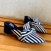 Zara Bow Knot Striped Pointed Mules