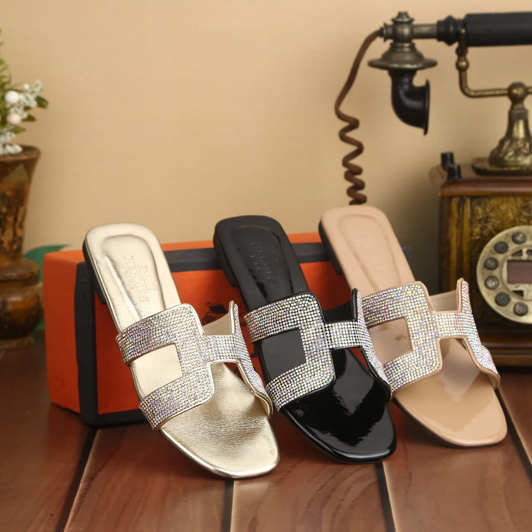 Hermes Stone Embelished Slides