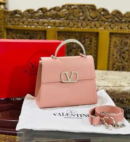 Valentino Stone Embelished Leather Crafted Handbag
