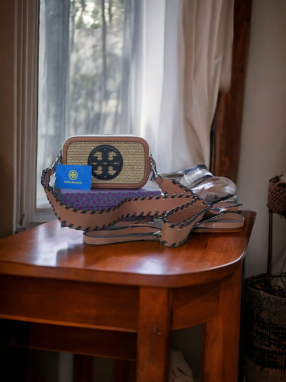 Tory Burch Mini Miller Raffia Crossbody