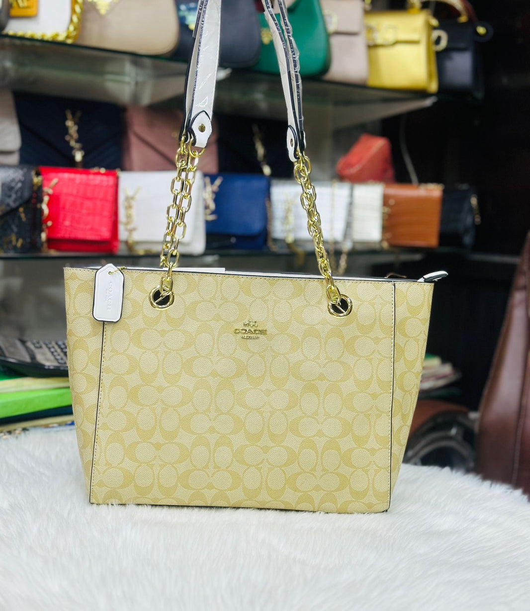 Coach Leather Chain Tote