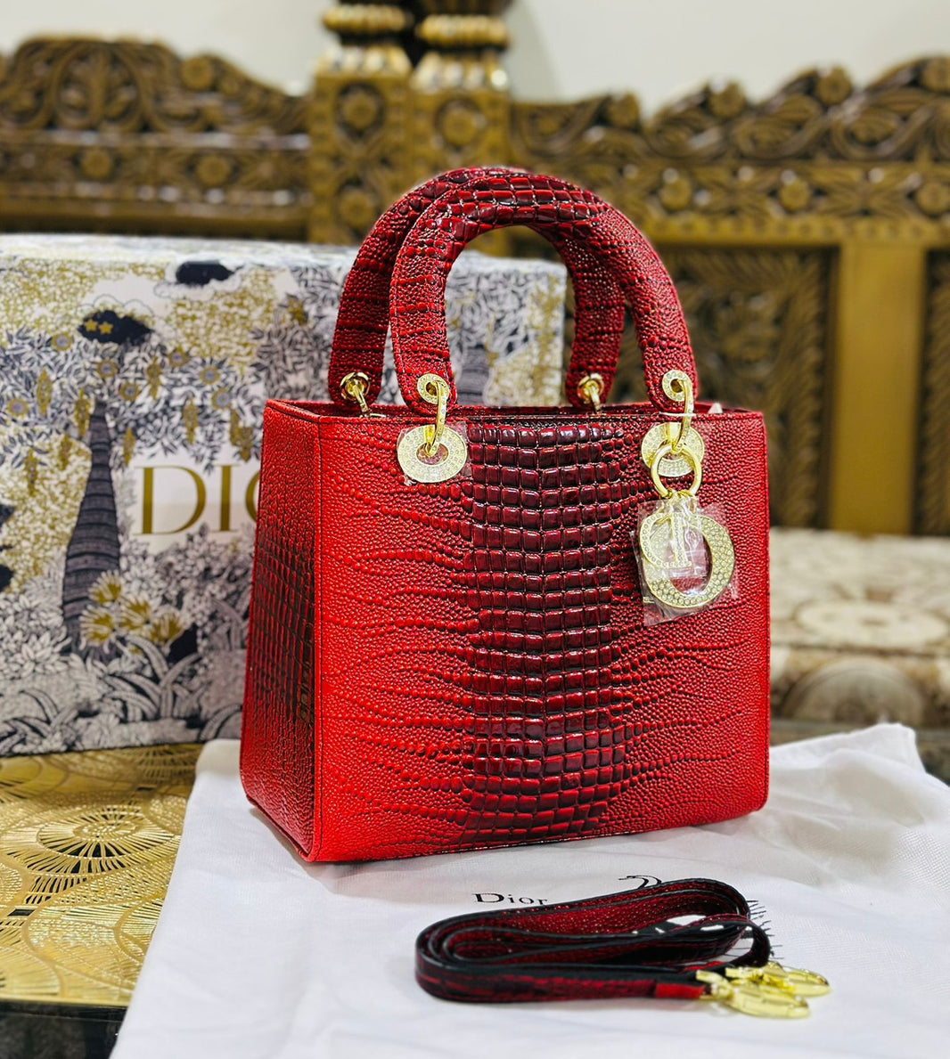 Lady Dior MM Snake Handbag