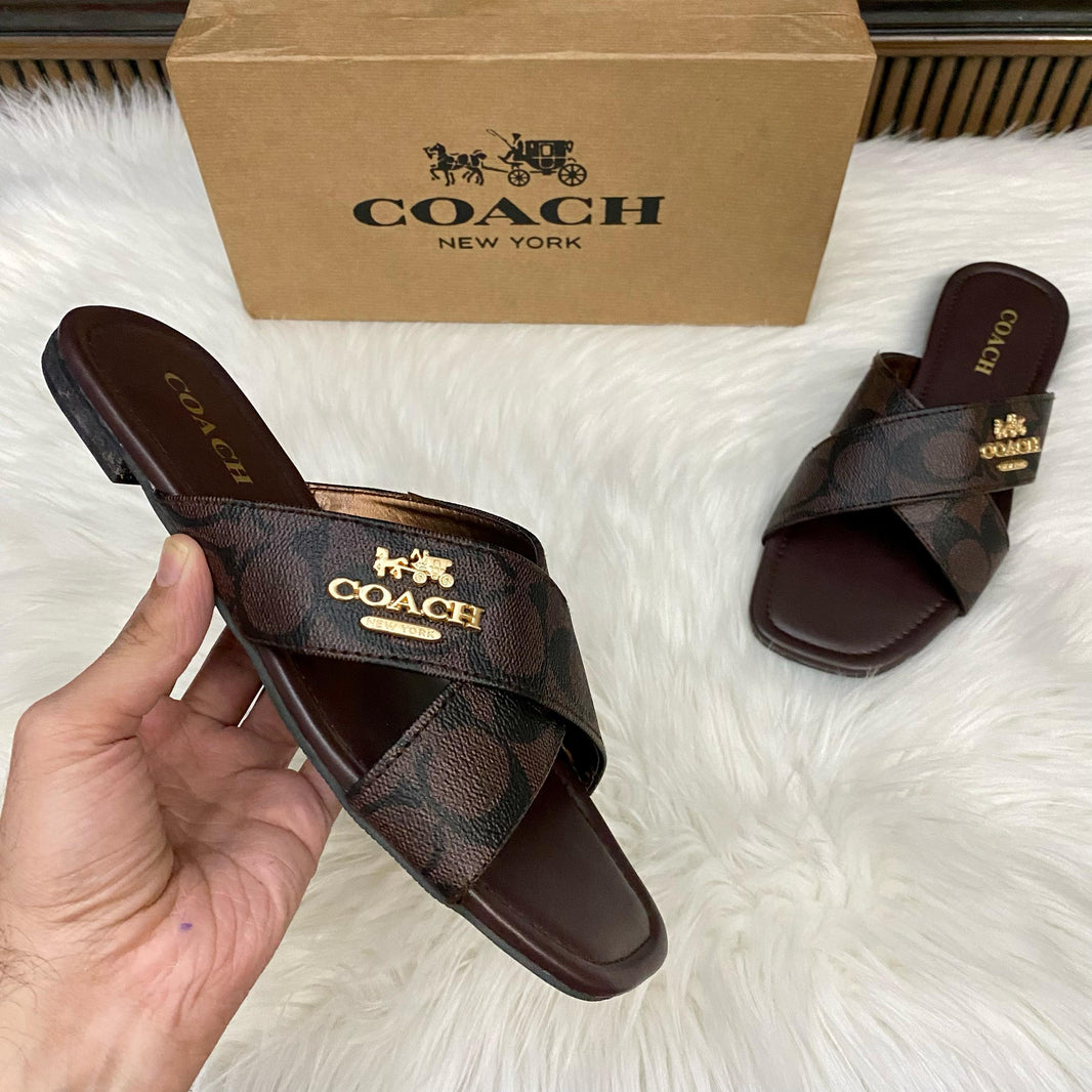 Coach Leather Cross Sandals