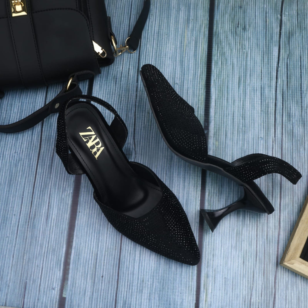 Zara Stone Embellished Kitten Heels