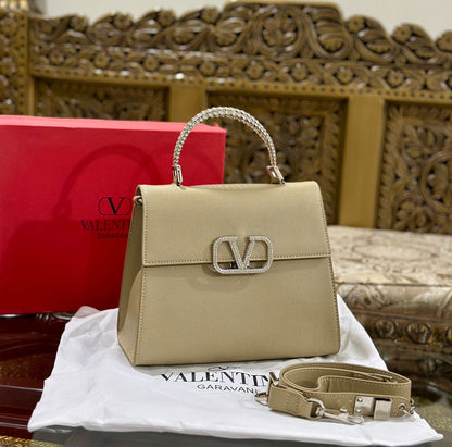 Valentino Stone Embelished Leather Crafted Handbag