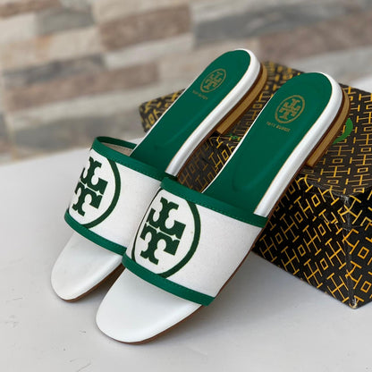 Tory Burch White Solids Logo Embossed Sandals