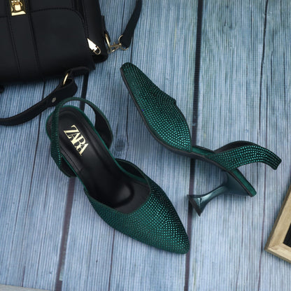 Zara Stone Embellished Kitten Heels