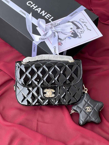 24C Chanel Mirrored Metallic Backpack With Star Coin Purse