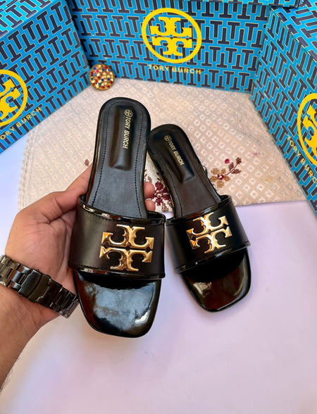 Tory Burch Patent Crafted Slides