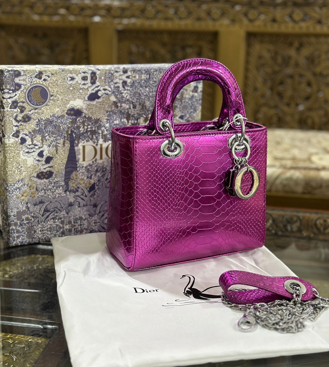 Christian Dior Patent Lady Dior Snake