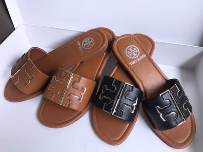 Tory Burch Leather Logo Crafted Sandals