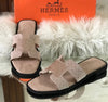 Hermees Furry Slippers