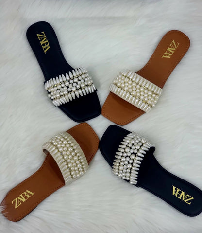 Zara Pearls Embellished Slippers