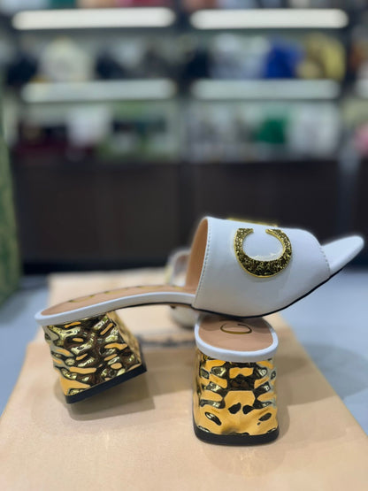 Gg Heeled Sandals with Gold-Tone Logo Detailing