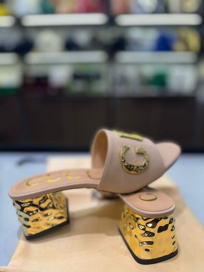 Gg Heeled Sandals with Gold-Tone Logo Detailing