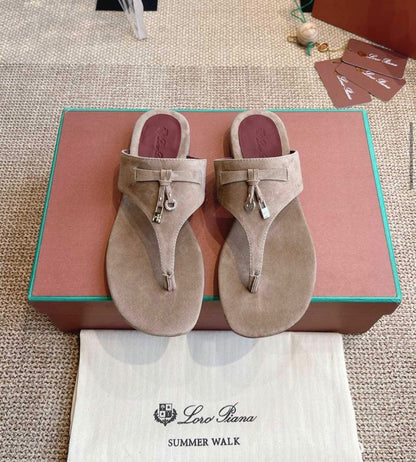 Loro Piana Summer Charms Walk Suede Thong Sandals