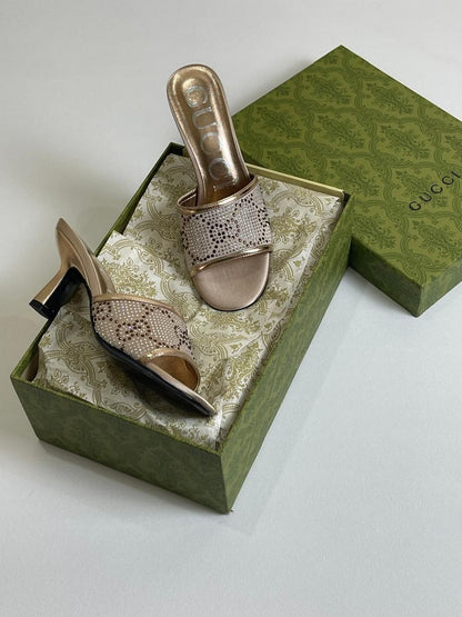 Gucci Women Gg Crystal Embellished Heeled Sandals
