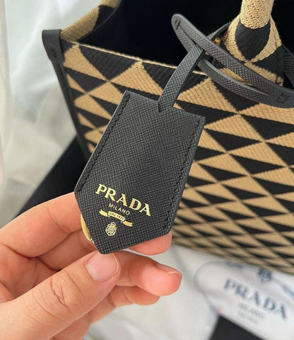 Prada Large Symbole Embroidered Fabric Handbag