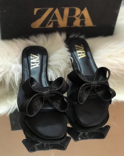 Zara Satin Mash Bow Slippers