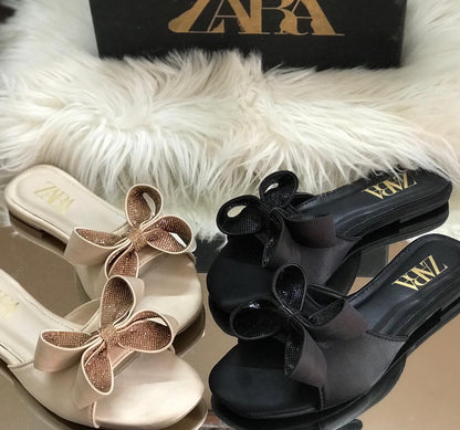 Zara Satin Mash Bow Slippers