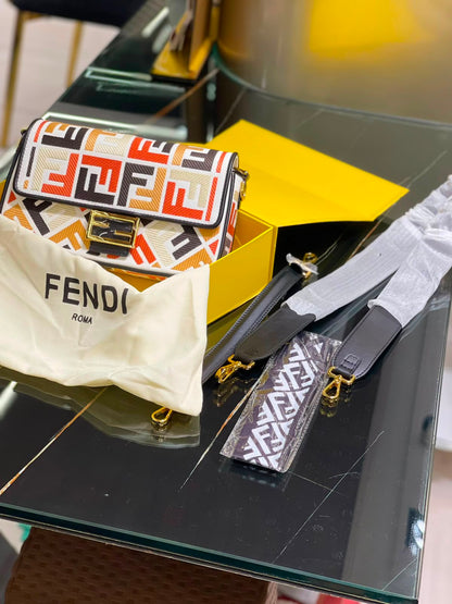 Fendi  Baguette  Canvas bag with multicolor FF embroidery