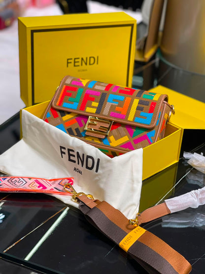Fendi  Baguette  Canvas bag with multicolor FF embroidery