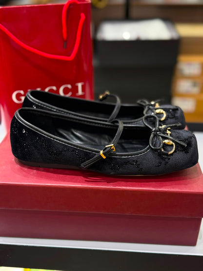 Gucci  Women Horsebit Velvet Ballet Pumps