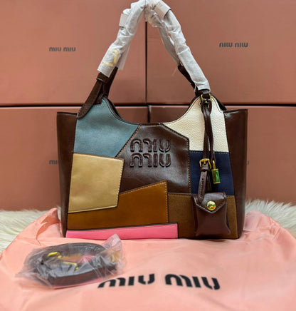 Miu MIu Leather Bag Calfskin Travertine/Periwinkle GHW