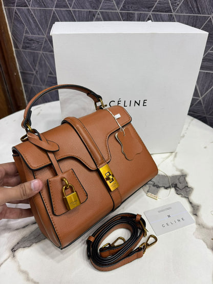 CELINE Calfskin Leather Top Handle Bag