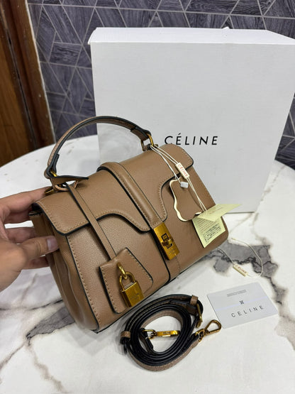 CELINE Calfskin Leather Top Handle Bag
