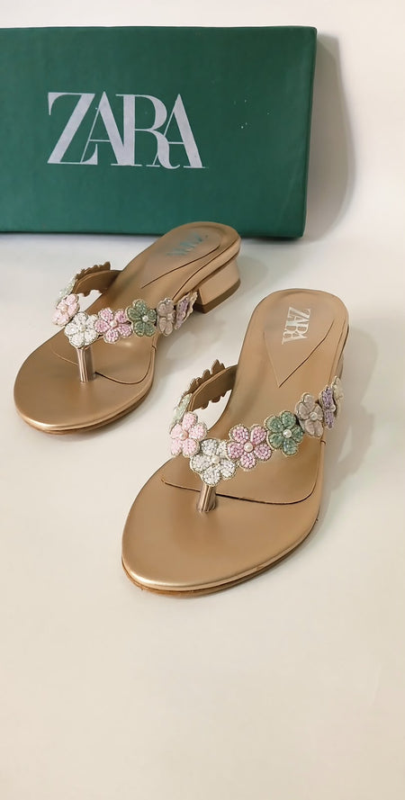 Zara Floral Strap Kitten Heel Mules