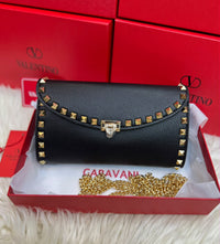 Valentino Rockstud Replica Wallet Black Grained Leather