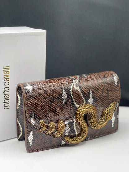 RC Snake Motif Leather Clutch