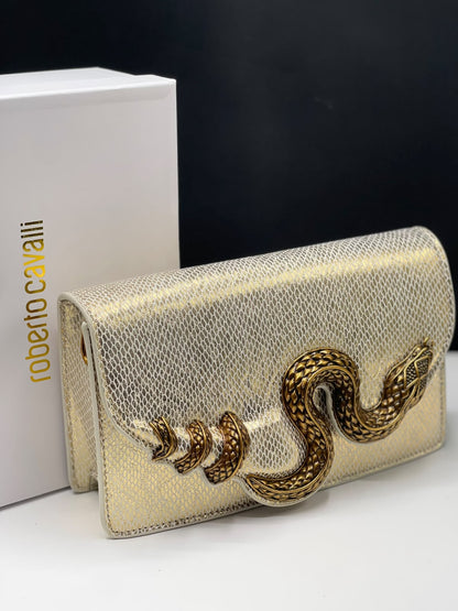 RC Snake Motif Leather Clutch