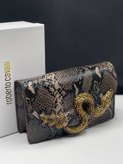 RC Snake Motif Leather Clutch
