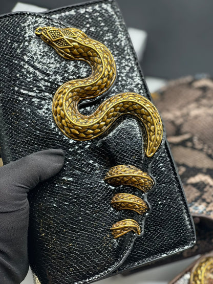 RC Snake Motif Leather Clutch