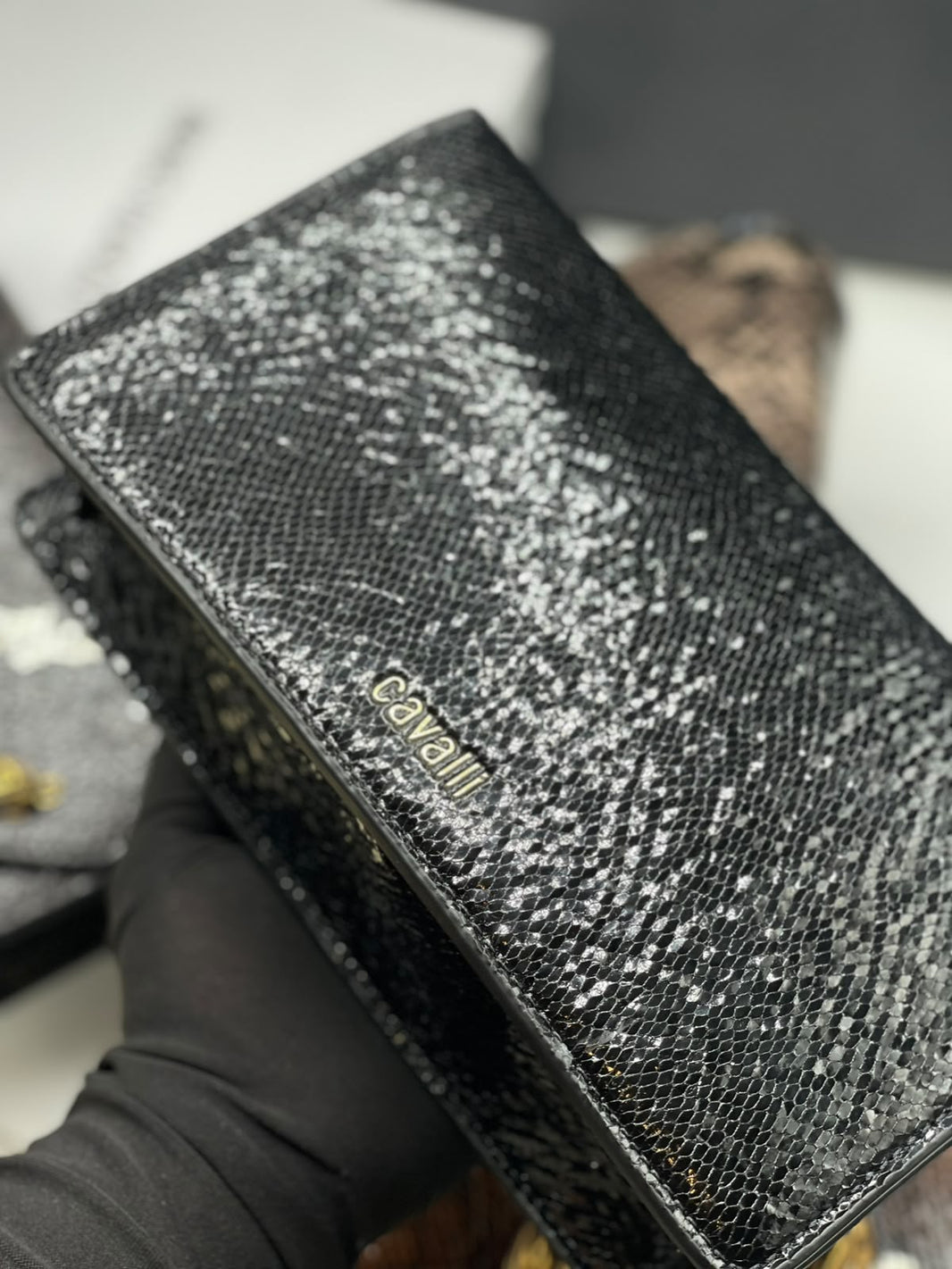 RC Snake Motif Leather Clutch