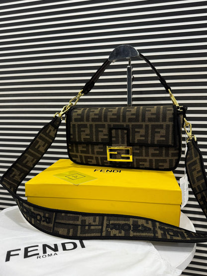 Fendi Baguette Brown FF Jacquard Fabric Bag