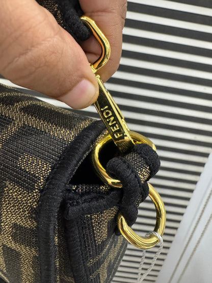 Fendi Baguette Brown FF Jacquard Fabric Bag