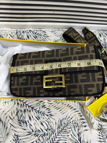 Fendi Baguette Brown FF Jacquard Fabric Bag