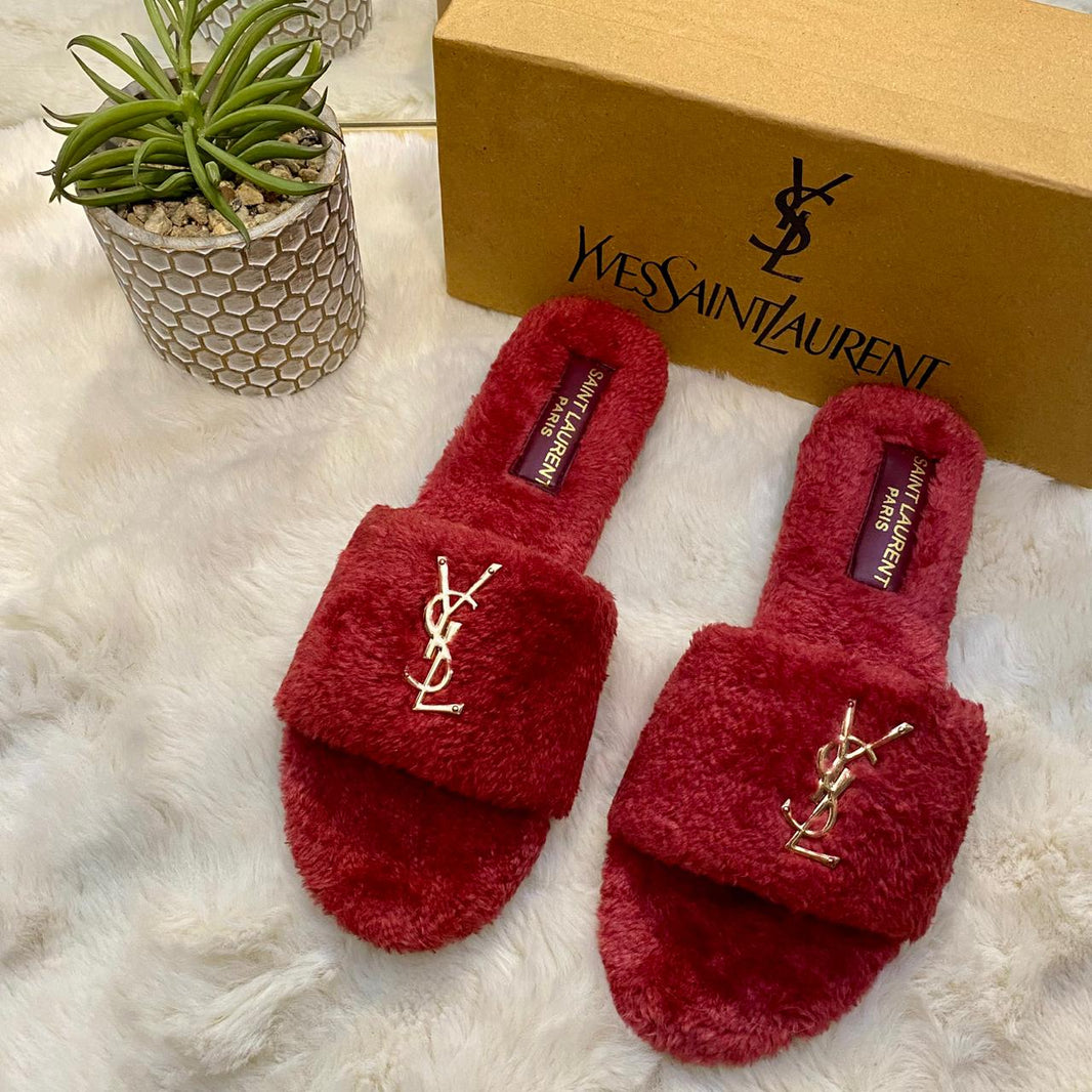 Ysl Cherry Fur Flats
